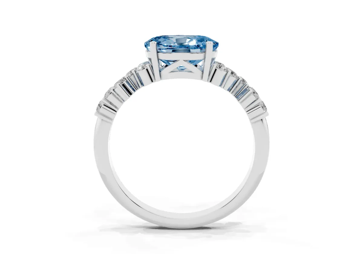Fancy Blue Oval Cut Diamond Scattered Round Accent Ring with Prong Setting White gold