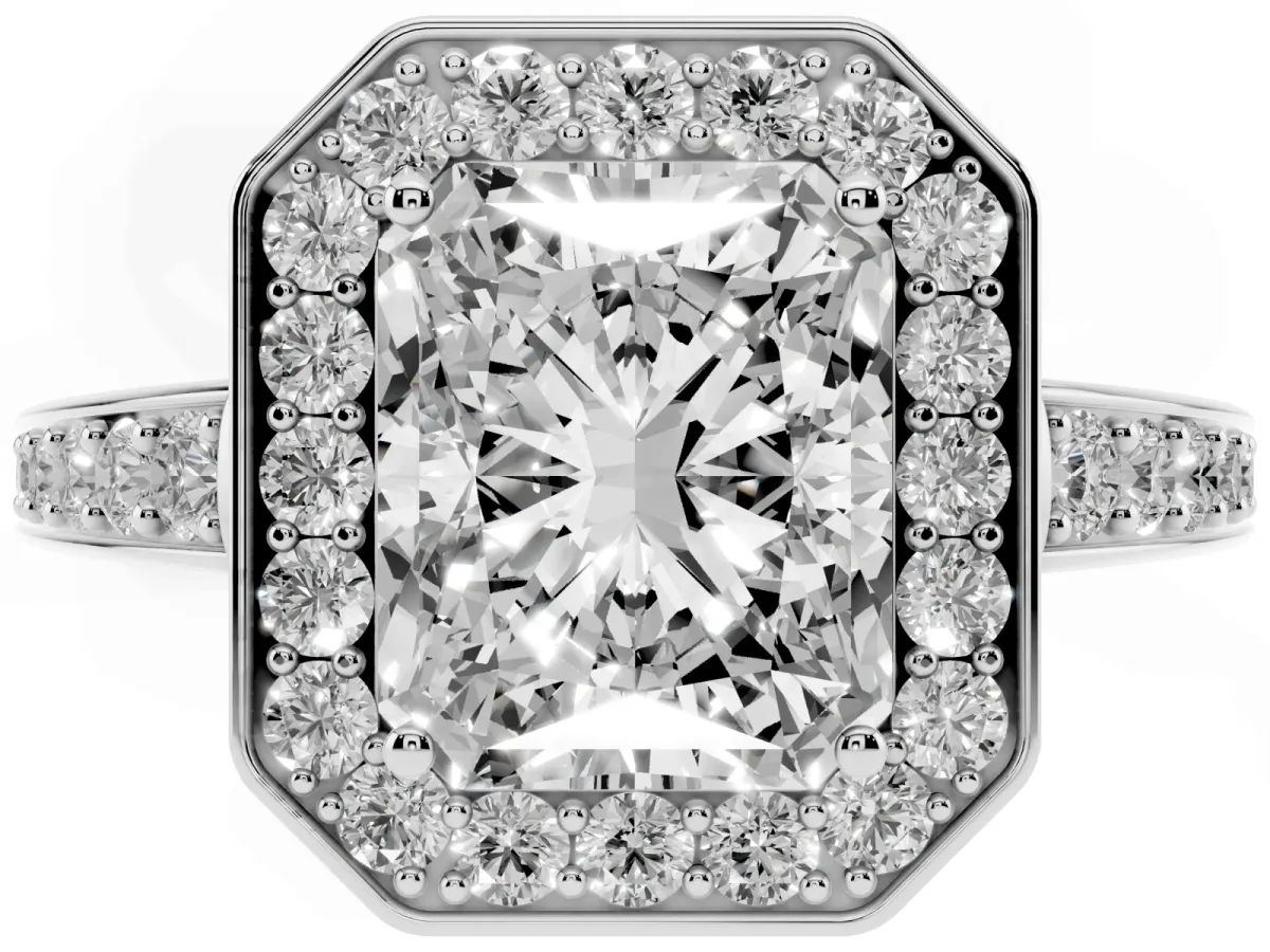 Radiant Cut Halo Pavé Diamond Engagement Ring with Bezel Setting Platinum