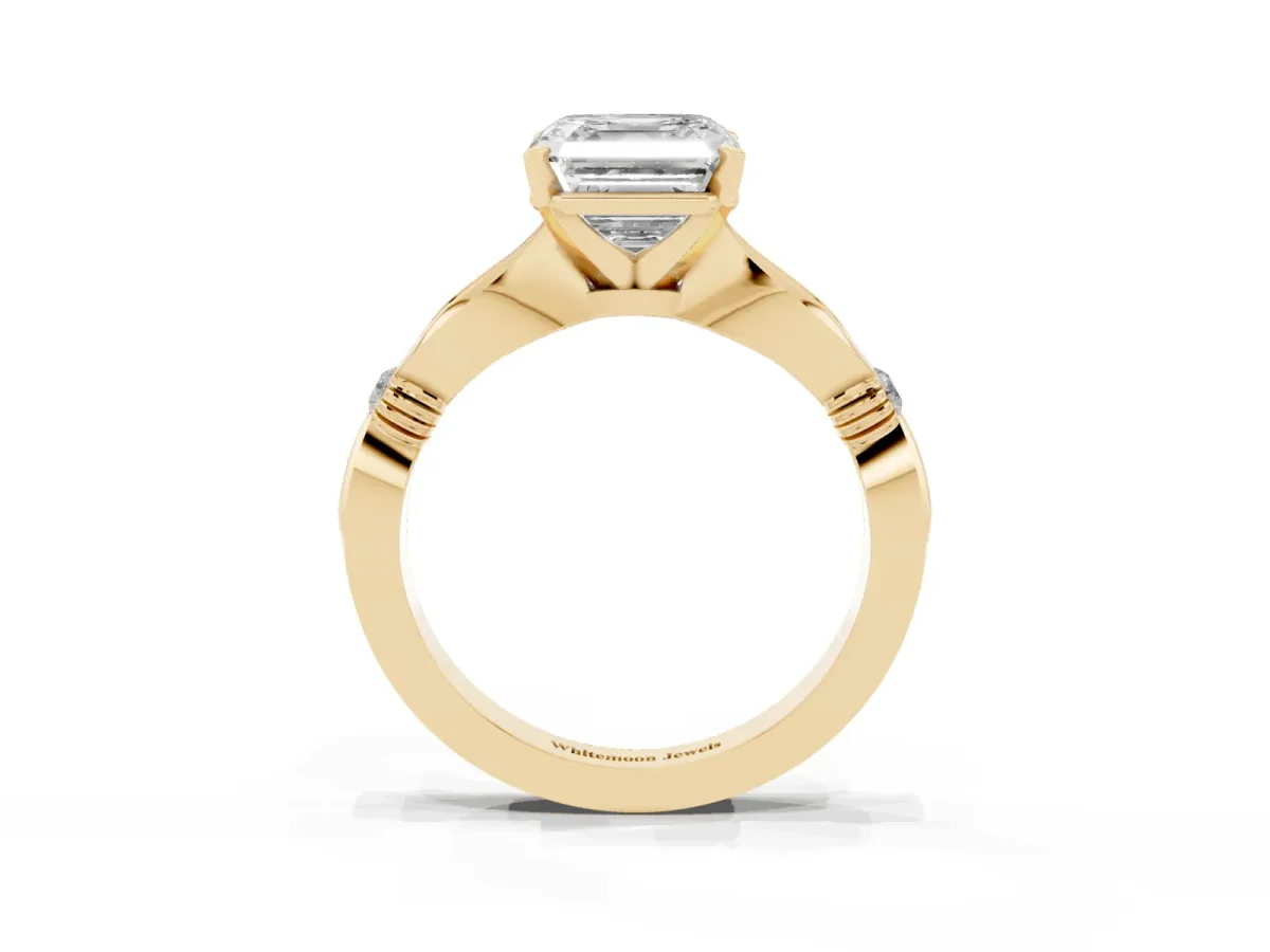 Asscher Cut Solitaire Diamond Twisted Band with Four-Prong Setting Yellow gold