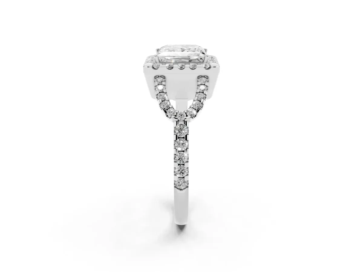 Princess Cut Cut Diamond Halo Engagement Ring with Open Split Pavé Band Platinum