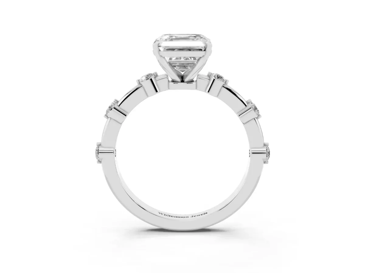 Asscher Cut Solitaire Diamond Ring with Bezel Set Side Stones and Prong Setting Platinum