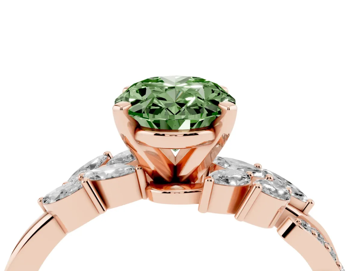 Fancy Green Oval Cut Solitaire Marquise Twist Band with Six-Prong Setting Rose gold