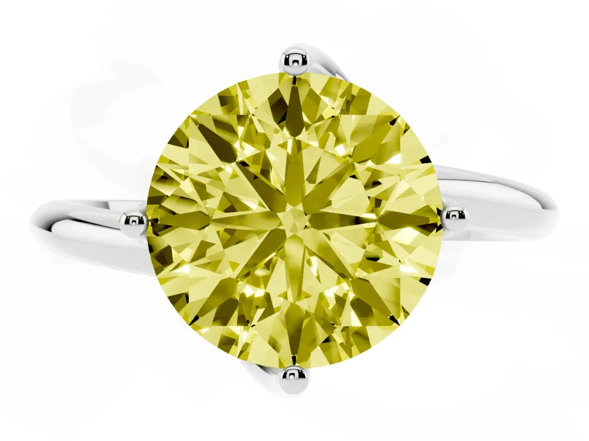 Fancy Yellow Round Cut Diamond Solitaire Engagement Ring with Four-Prong Setting and Classic Band Silver