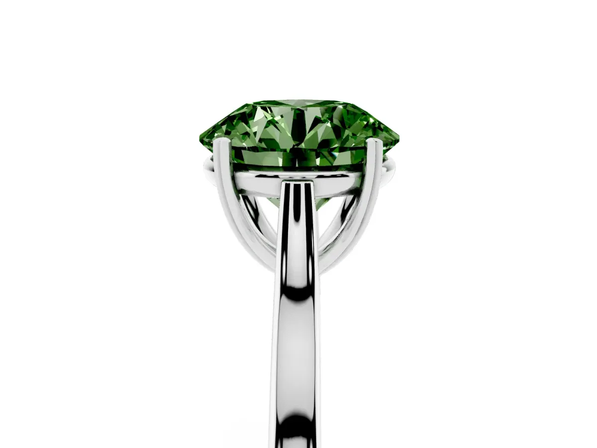 Fancy Green Round Cut Solitaire Heart Prong Engagement Ring with Tapered Band White gold