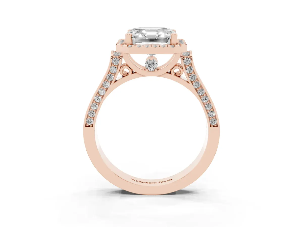Asscher Cut Halo Pave Split Shank Prong Setting Ring Rose gold