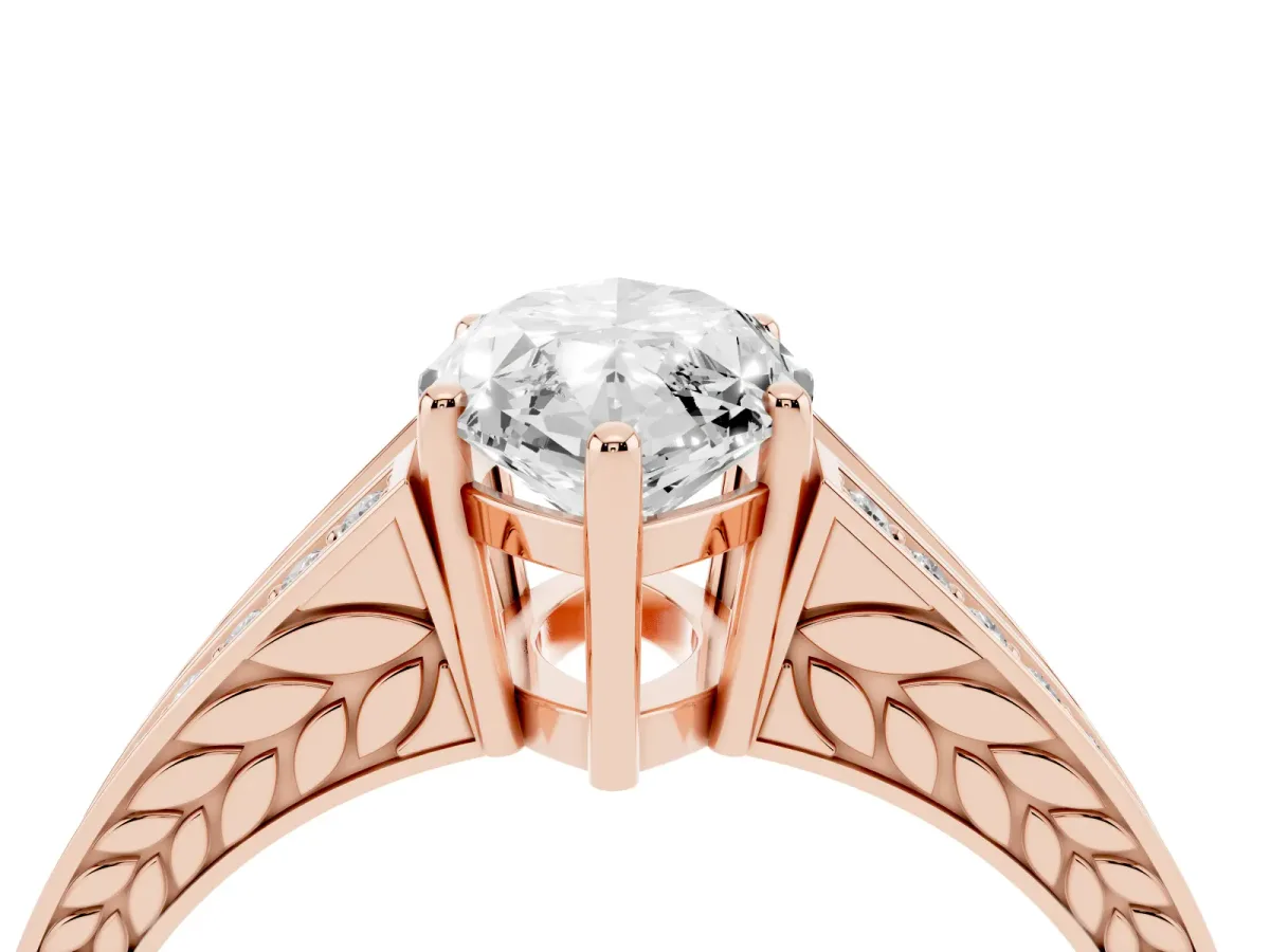 Marquise Cut Diamond Split Shank Ring with Pavé Band and Four-Prong Setting Rose gold