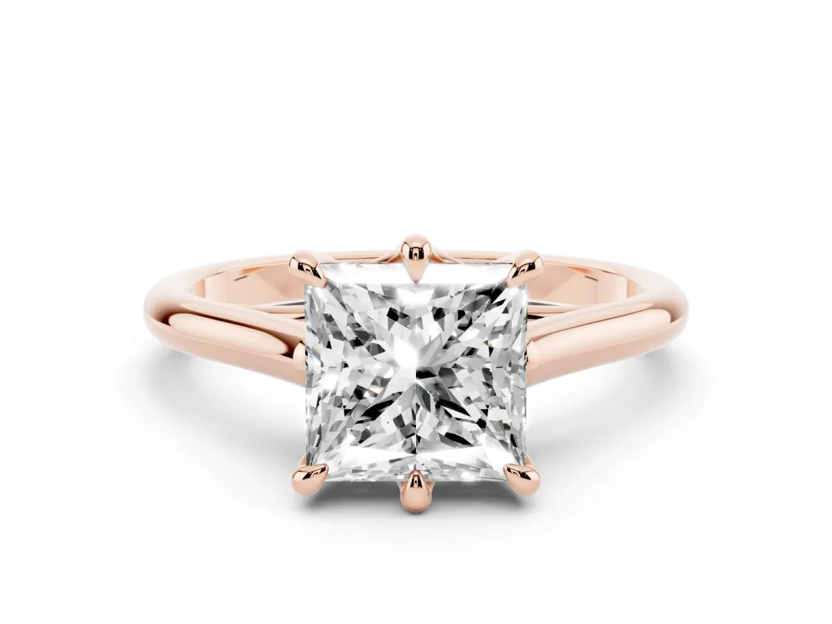 Princess Cut Solitaire Engagement Ring with Six-Prong Setting and Classic Band Rose gold