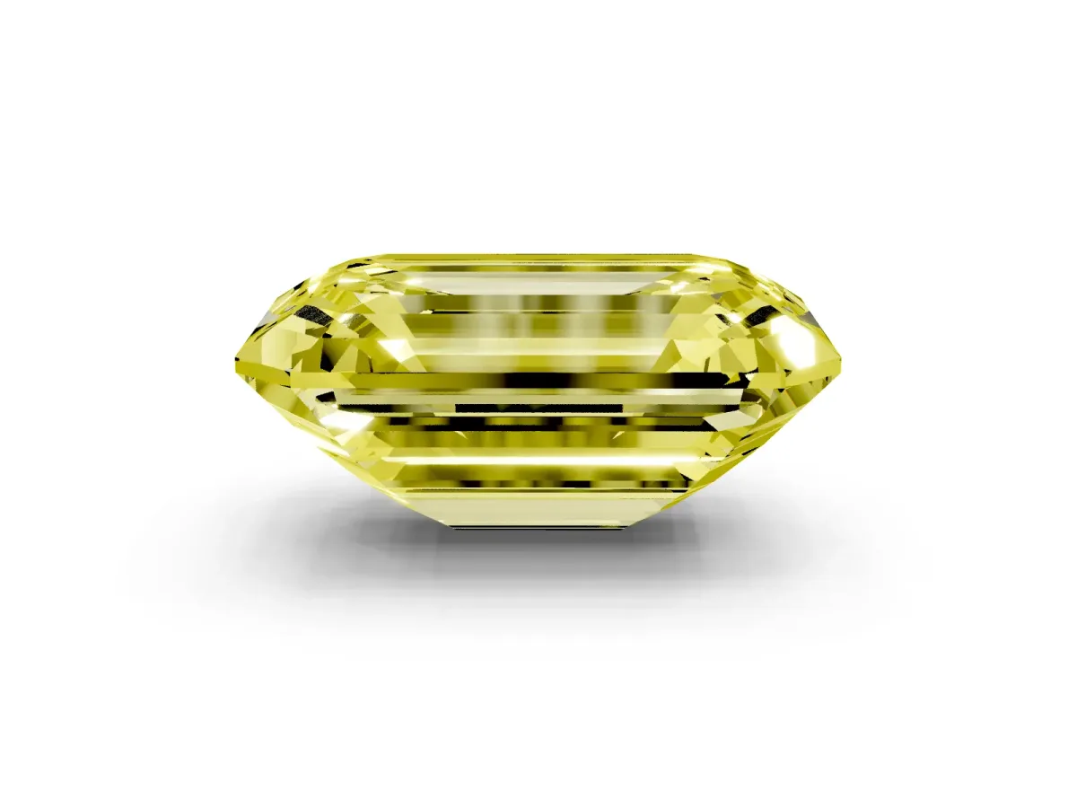 Fancy Yellow Emerald Cut Cut Pave Band Milgrain Solitaire Ring White gold