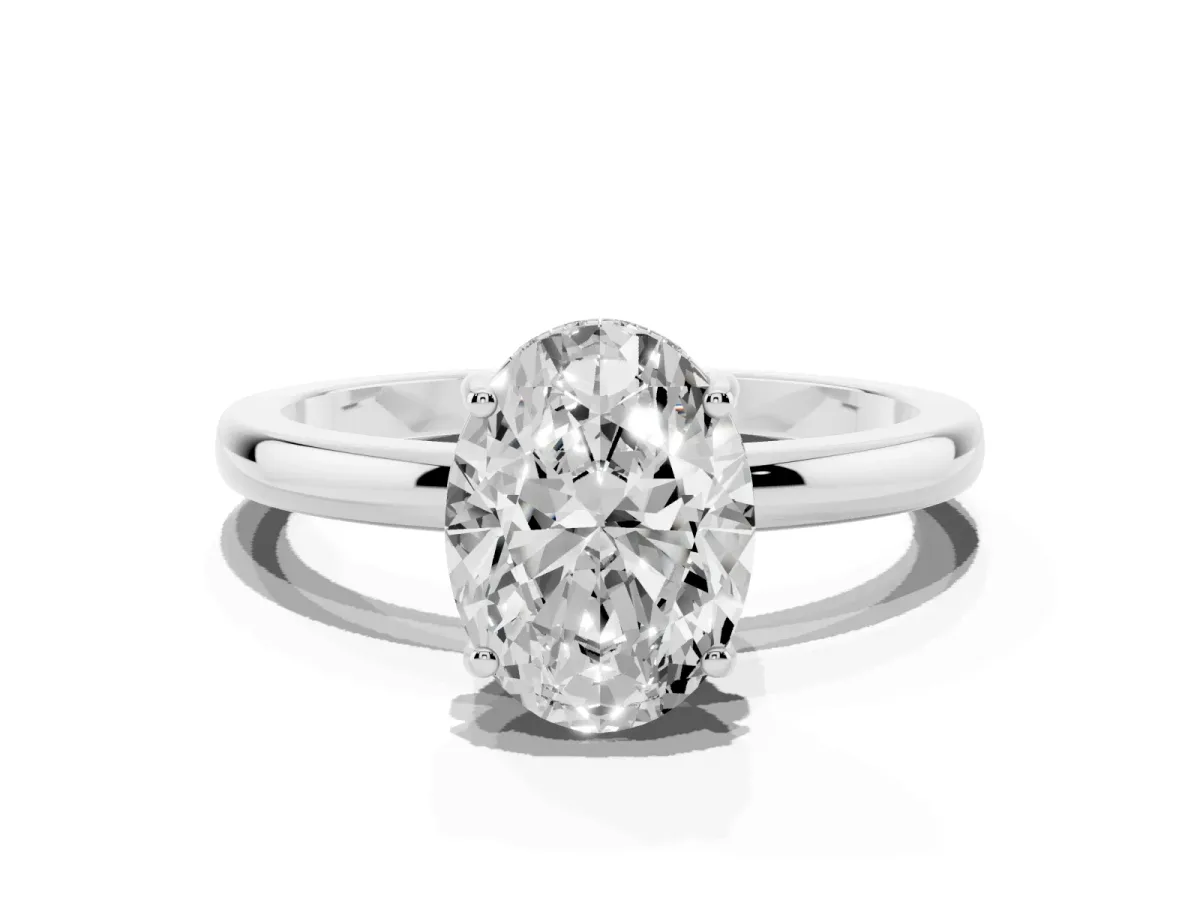 Oval Cut Solitaire Diamond Ring with Prong Setting and Plain Band Platinum
