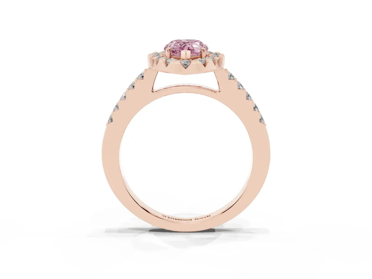 Fancy Pink Pear Cut Halo Diamond Pavé Solitaire Ring Rose gold