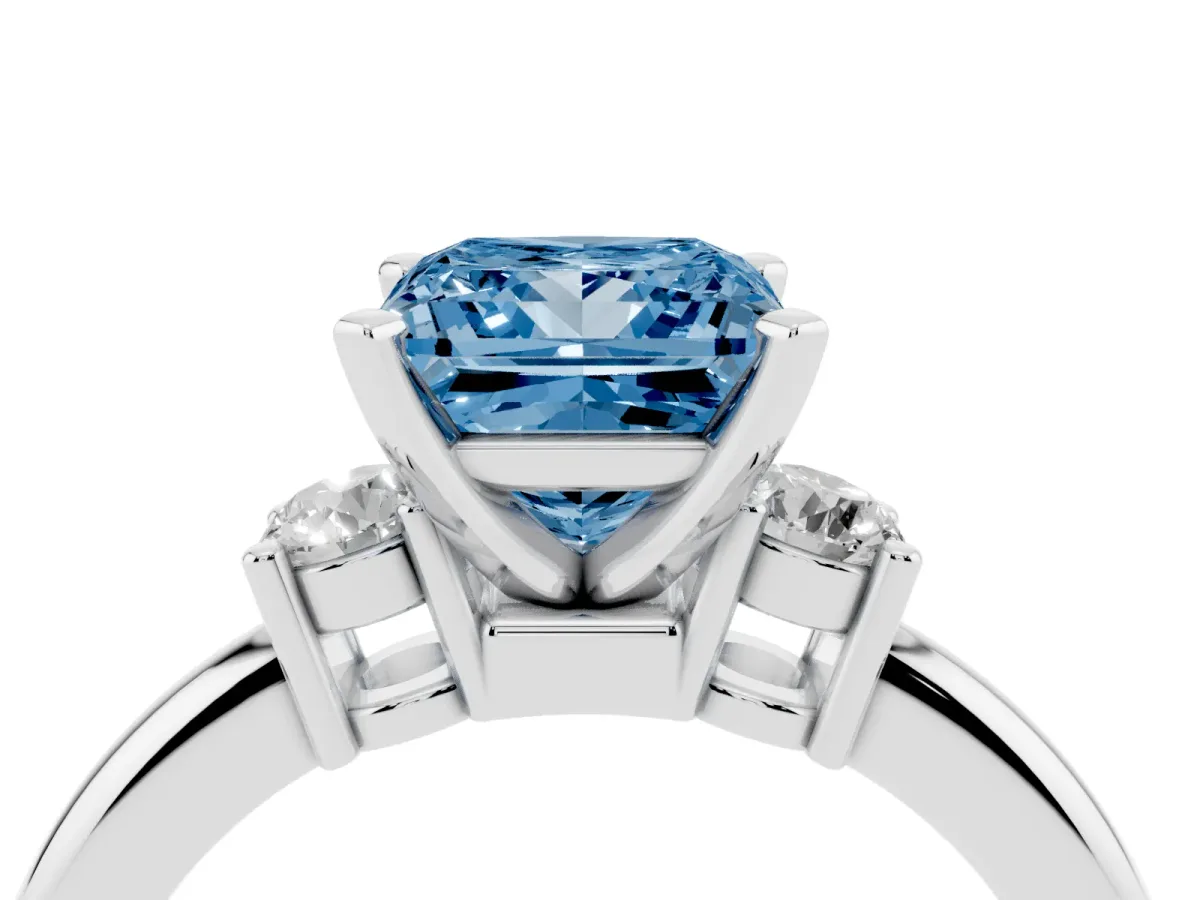 Fancy Blue Three-Stone Princess Cut Cut Diamond Solitaire with Prong Setting and Classic Band Platinum