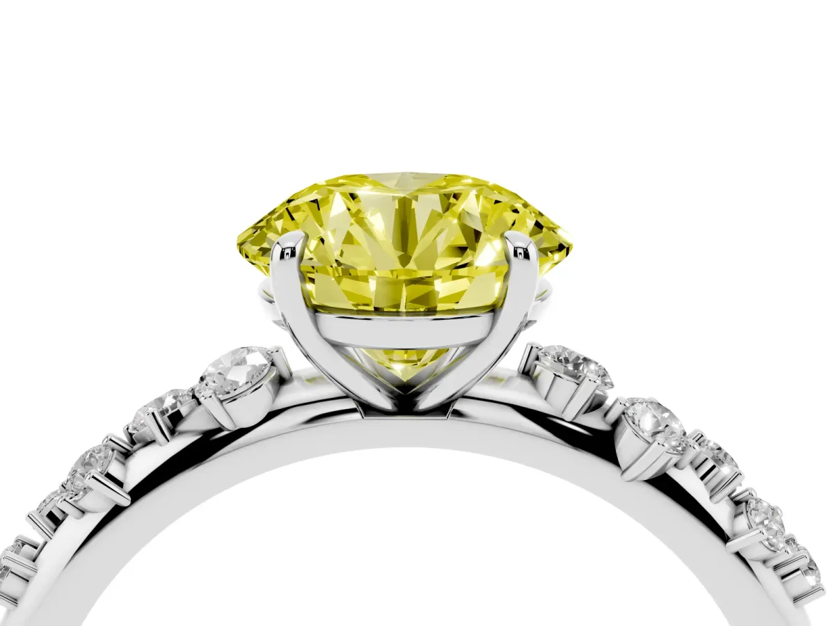 Fancy Yellow Round Cut Diamond Cluster Prong-Set Solitaire Ring Silver