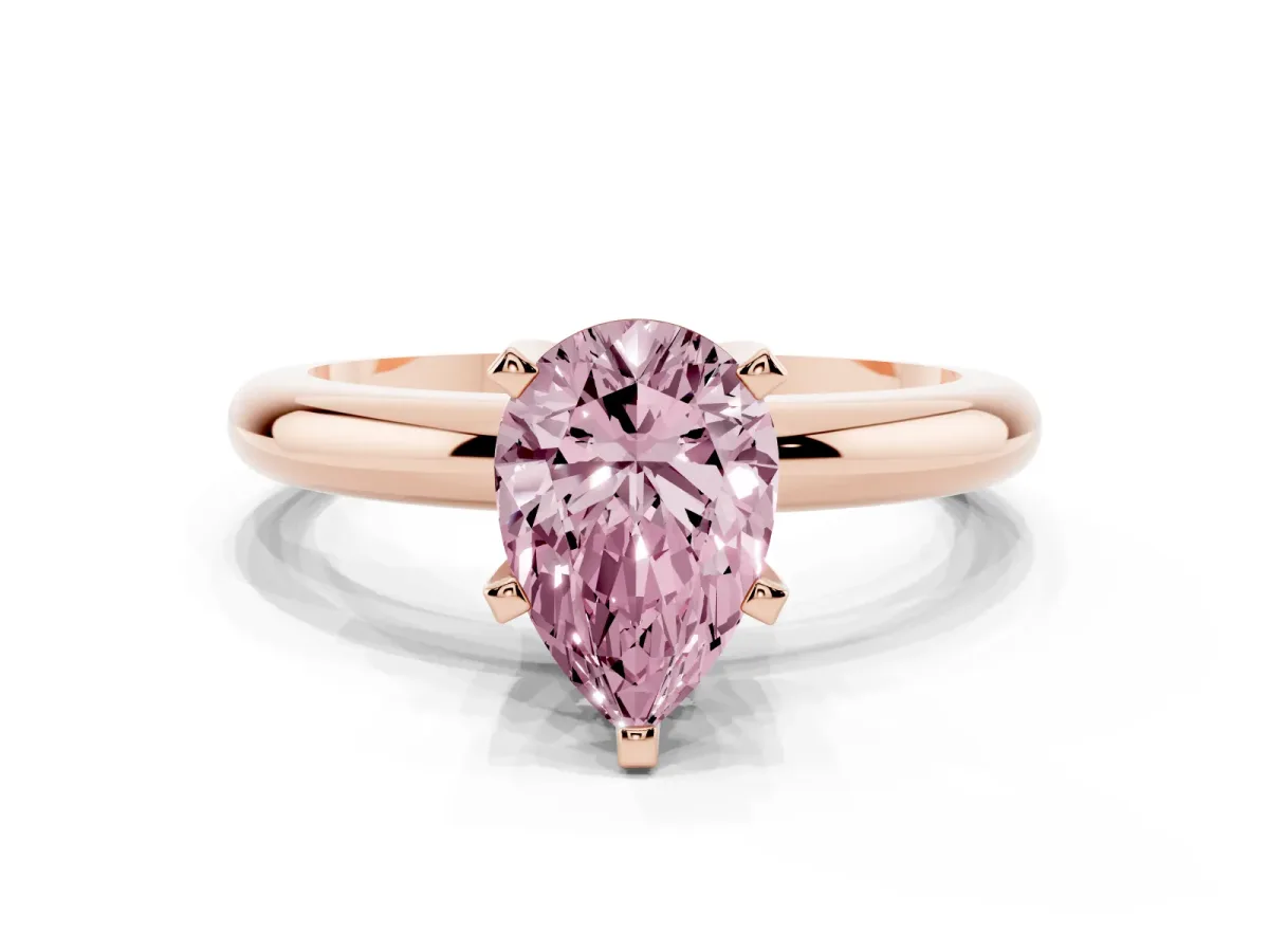 Fancy Pink Pear Cut Diamond Solitaire Engagement Ring with Round Band and Four-Prong Setting Rose gold