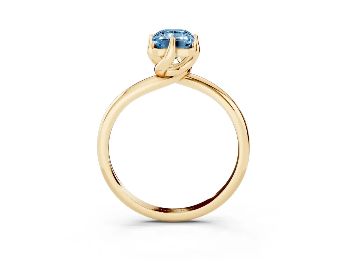 Fancy Blue Emerald Cut Diamond Solitaire Engagement Ring with Four-Prong Setting and Classic Band Yellow gold