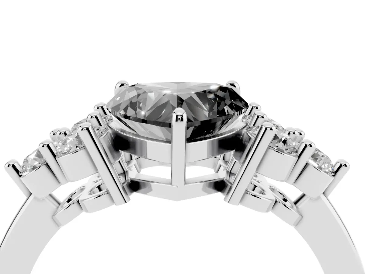 Fancy Black Heart Cut Brilliant Diamond Cluster Accent Solitaire Ring with Prong Setting Platinum
