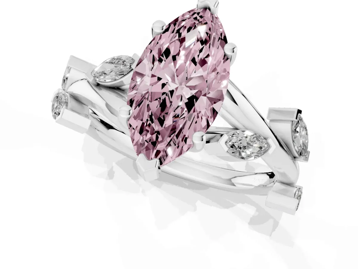 Fancy Pink Marquise Cut Solitaire Twisted Band Marquise Accent Prong Setting Ring Silver