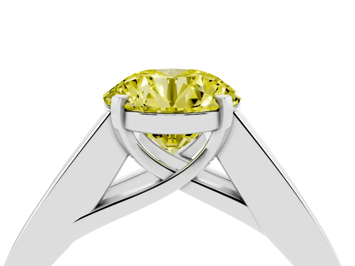 Fancy Yellow Round Cut Cut Channel Set Solitaire Ring with Four-Prong Setting Silver