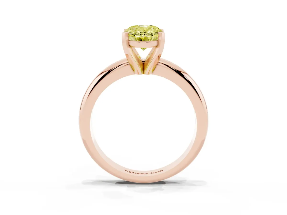 Fancy Yellow Oval Cut Diamond Solitaire Engagement Ring with Round Band and Four-Prong Setting Rose gold