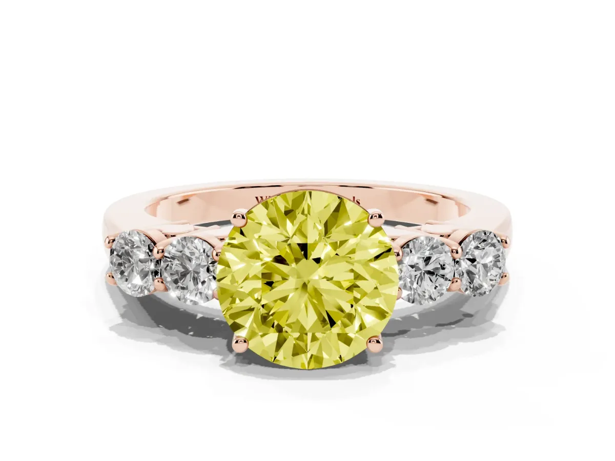 Fancy Yellow Round Cut Cut Diamond Five-Stone Prong Set White Gold Ring Rose gold