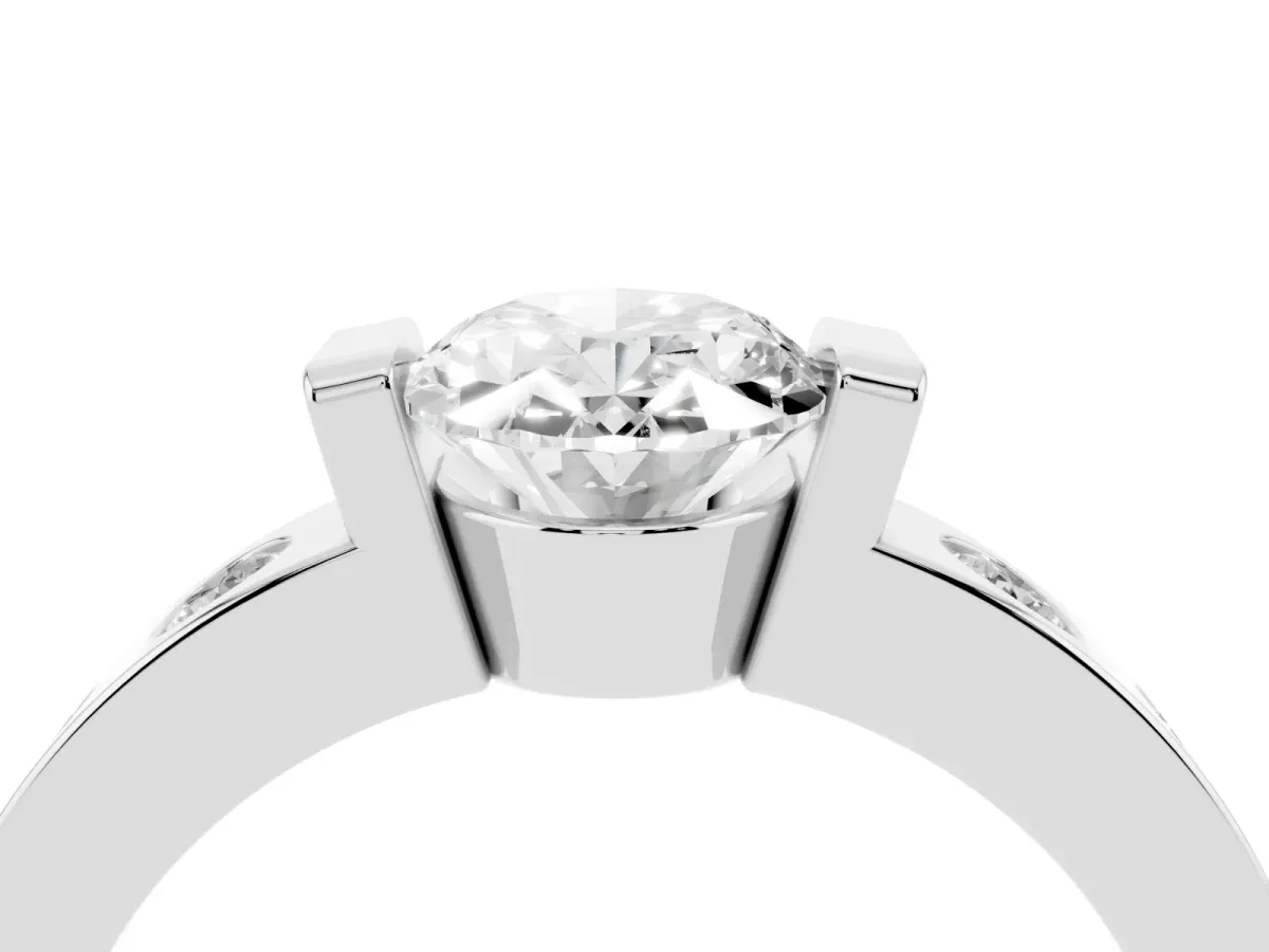 Oval Cut Brilliant Channel-Set Diamond Ring with Bezel Prong Setting Silver