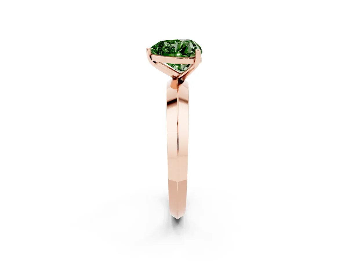 Fancy Green Heart Cut Cut Solitaire Engagement Ring with Flat Band and Four-Prong Setting Rose gold