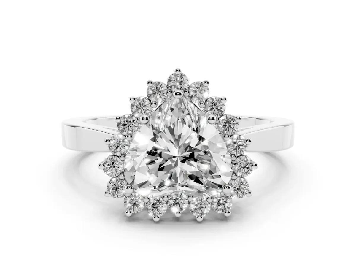 Heart Cut Cut Diamond Halo Ring with Round Brilliant Halo and Solitaire Band Silver