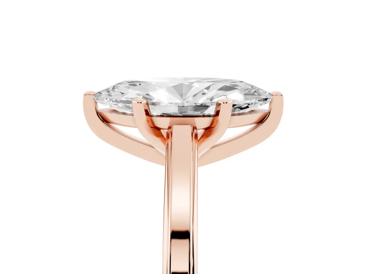 Marquise Cut Solitaire Diamond Ring with Four-Prong Setting and Classic Band Rose gold