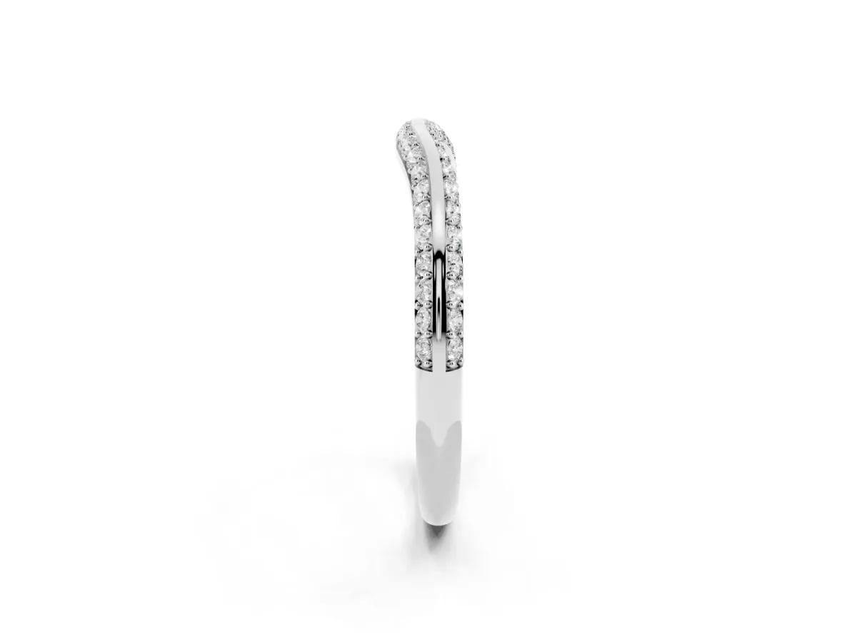 Pavé Round Diamond Wave Band with Shared Prong Setting Platinum