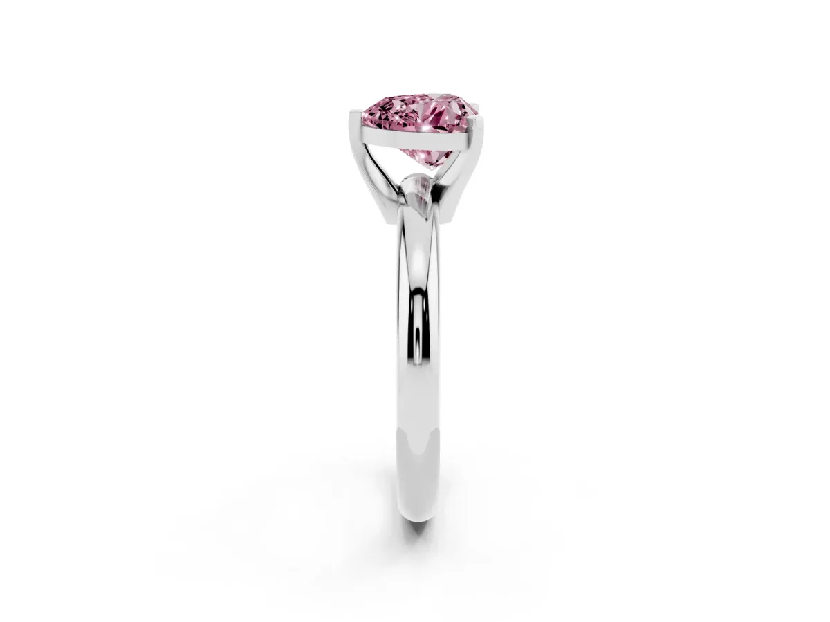 Fancy Pink Heart Cut Diamond Solitaire Engagement Ring with Round Band and Four-Prong Setting Platinum