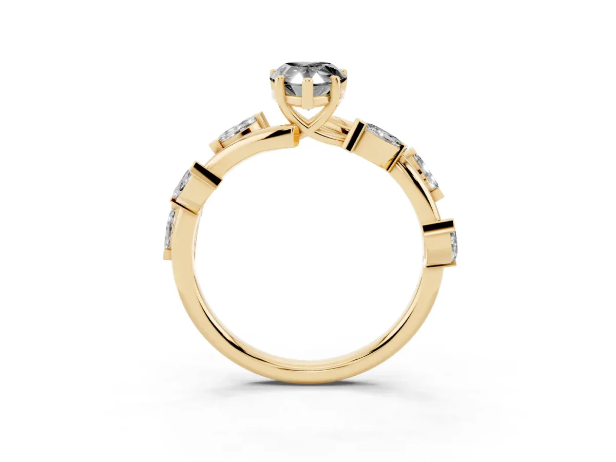 Fancy Black Pear Cut Solitaire Twisted Band Marquise Accent Prong Setting Ring Yellow gold