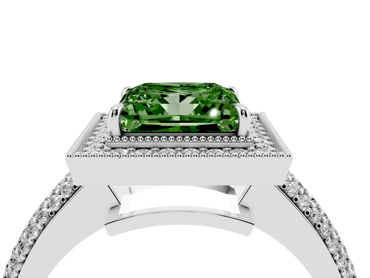 Fancy Green Princess Cut Cut Halo Diamond Pave Band with Four-Prong Setting Platinum