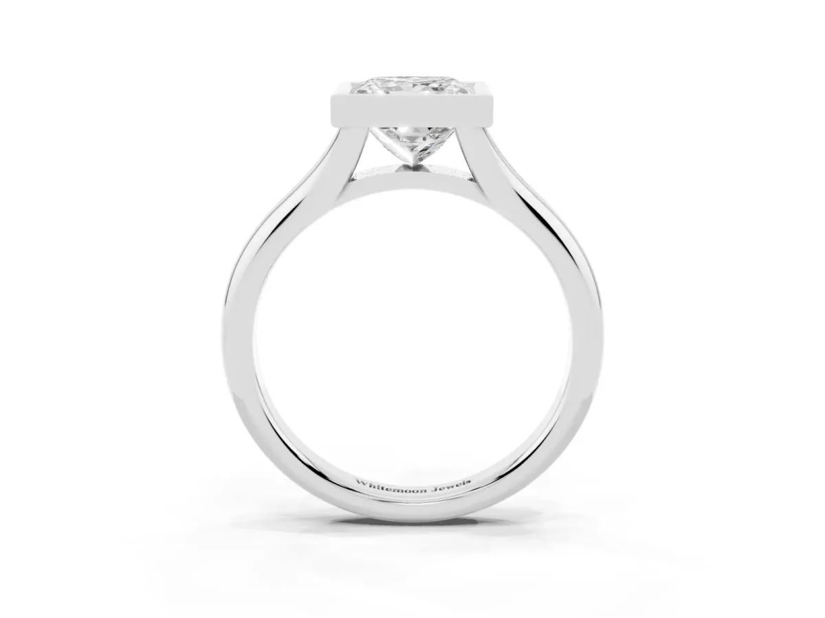 Bezel Set Princess Cut Solitaire Diamond Ring with Smooth Band Silver
