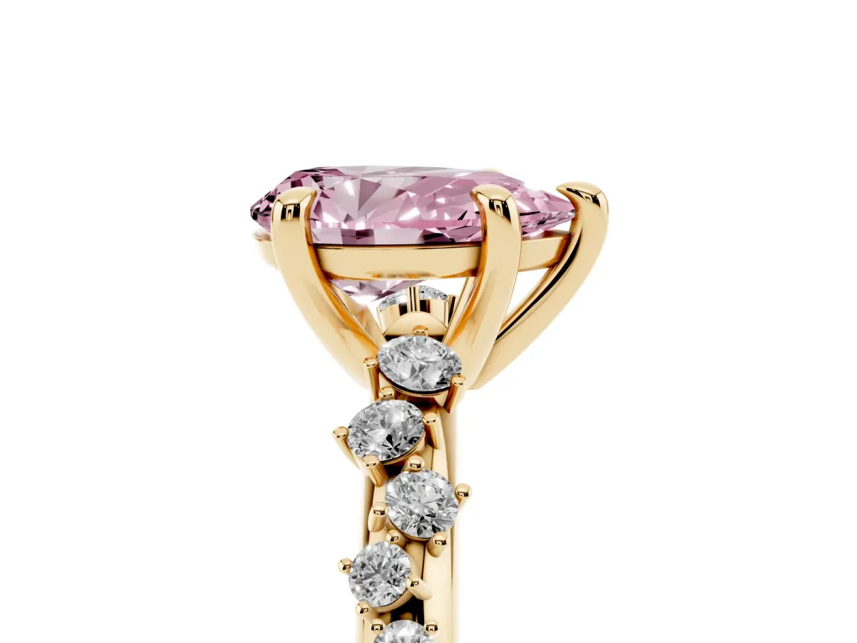 Fancy Pink Pear Cut Cut Diamond Vine Band with Four-Prong Setting Yellow gold