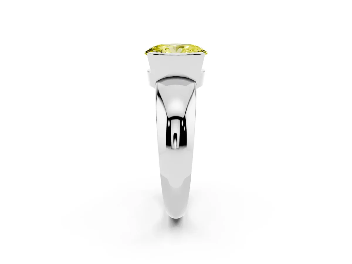 Fancy Yellow Oval Cut Solitaire Tension Set Diamond Ring with Wide Band Platinum