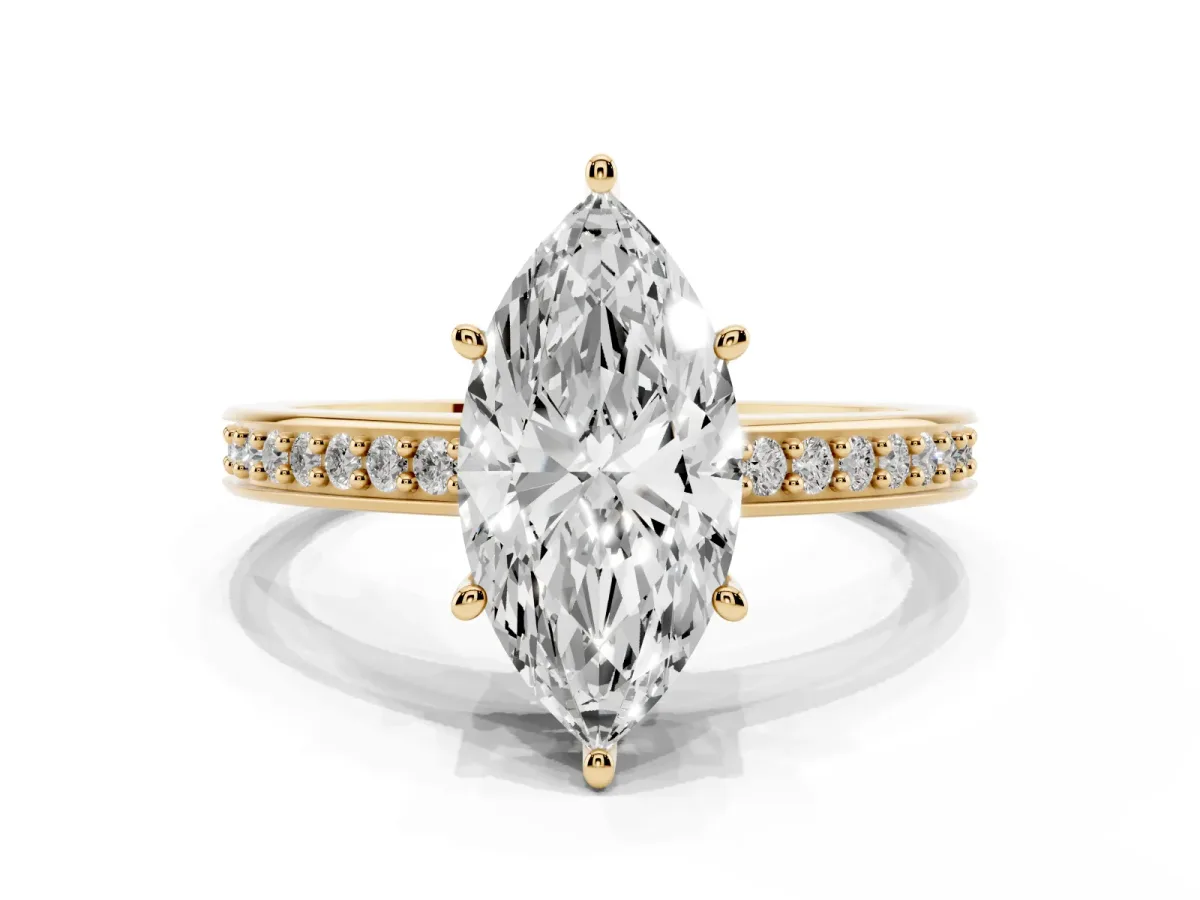 Marquise Cut Solitaire Pavé Band Prong Setting Ring Yellow gold
