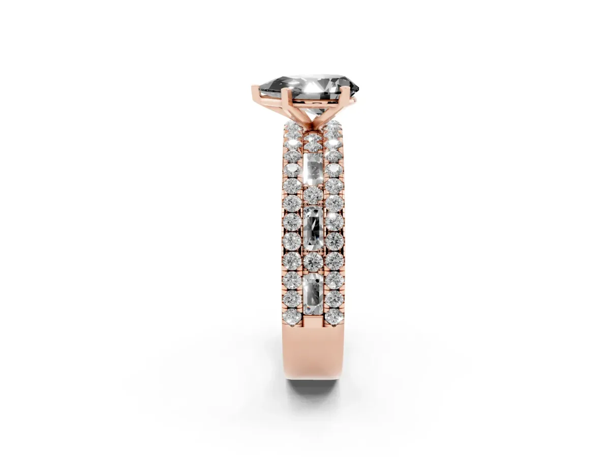 Fancy Black Pear Cut Diamond Solitaire Ring with Pavé and Channel Set Band Rose gold