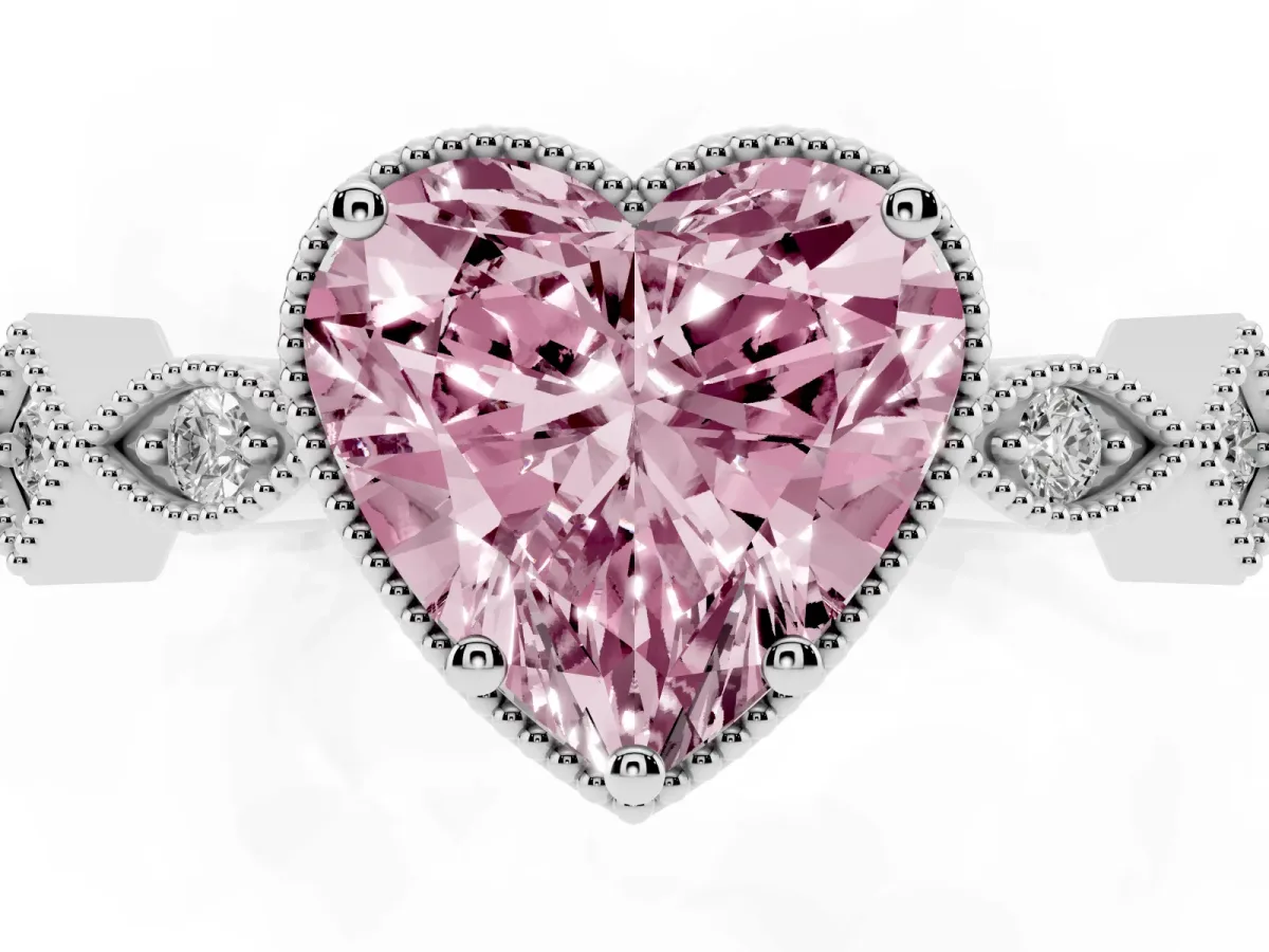 Fancy Pink Heart Cut Milgrain Marquise Diamond Twist Band Ring Silver