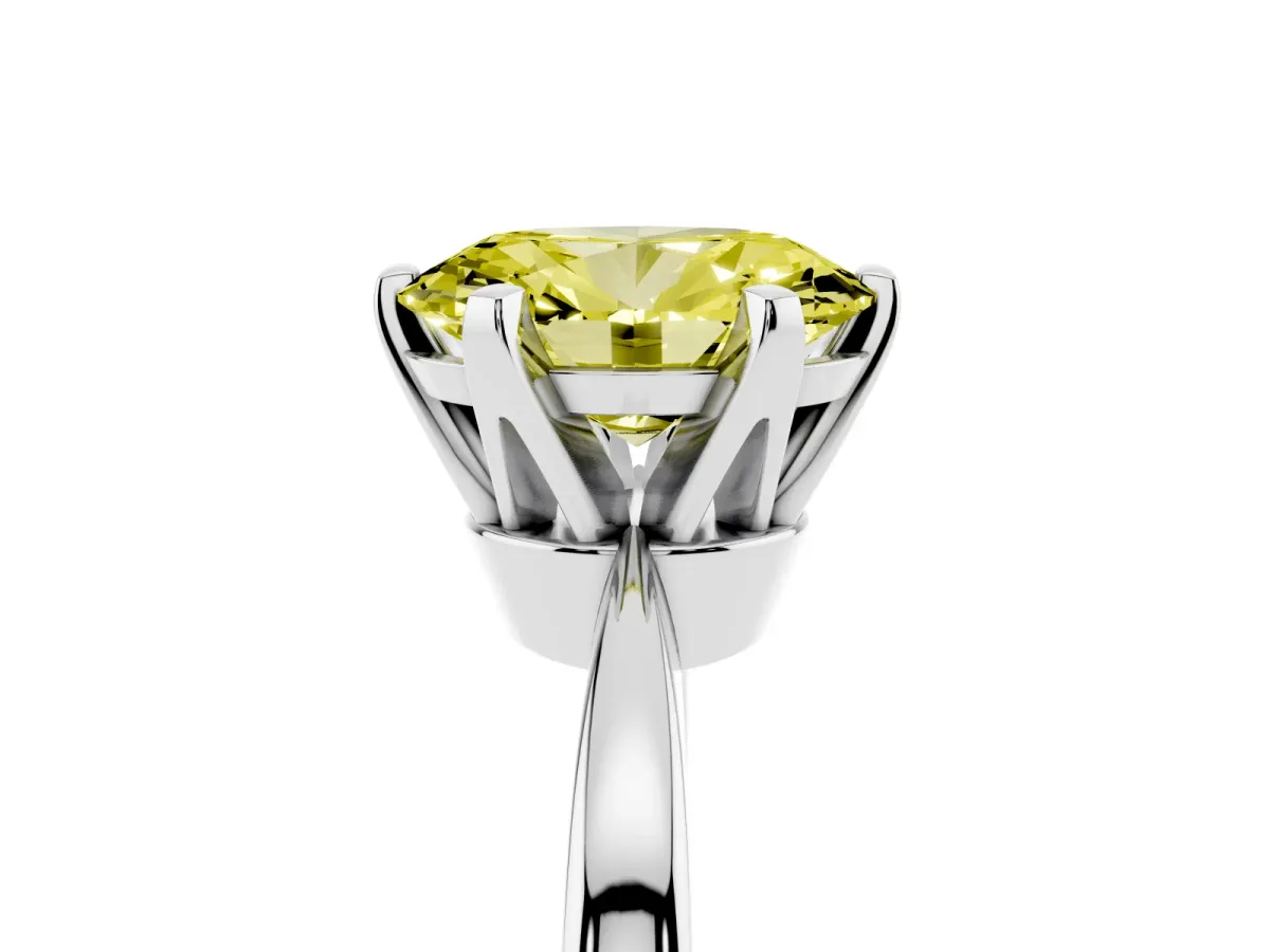 Fancy Yellow Oval Cut Solitaire Engagement Ring with Six-Prong Setting and Tapered Band Silver