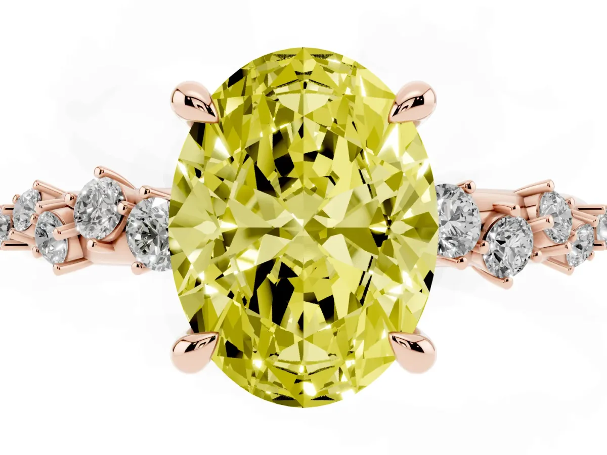 Fancy Yellow Oval Cut Cut Diamond Vine Band with Four-Prong Setting Rose gold