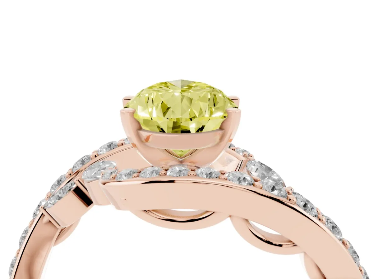 Fancy Yellow Pear Cut Solitaire with Pavé Twist Band and Four-Prong Setting Rose gold