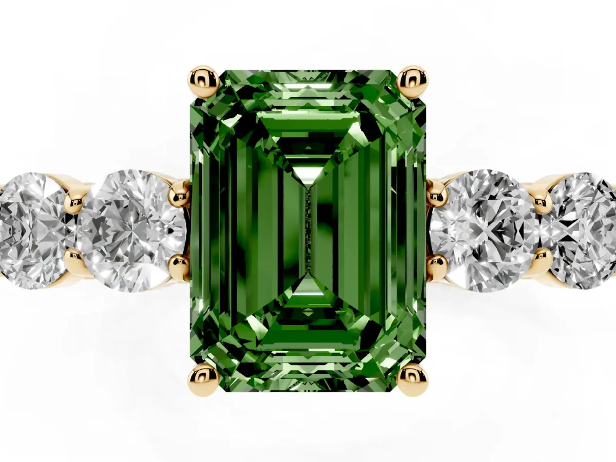 Fancy Green Emerald Cut Cut Diamond Five-Stone Prong Set White Gold Ring Yellow gold