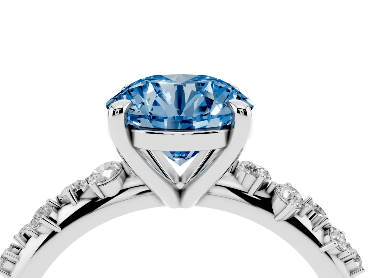 Fancy Blue Round Cut Cut Diamond Vine Band with Four-Prong Setting Platinum