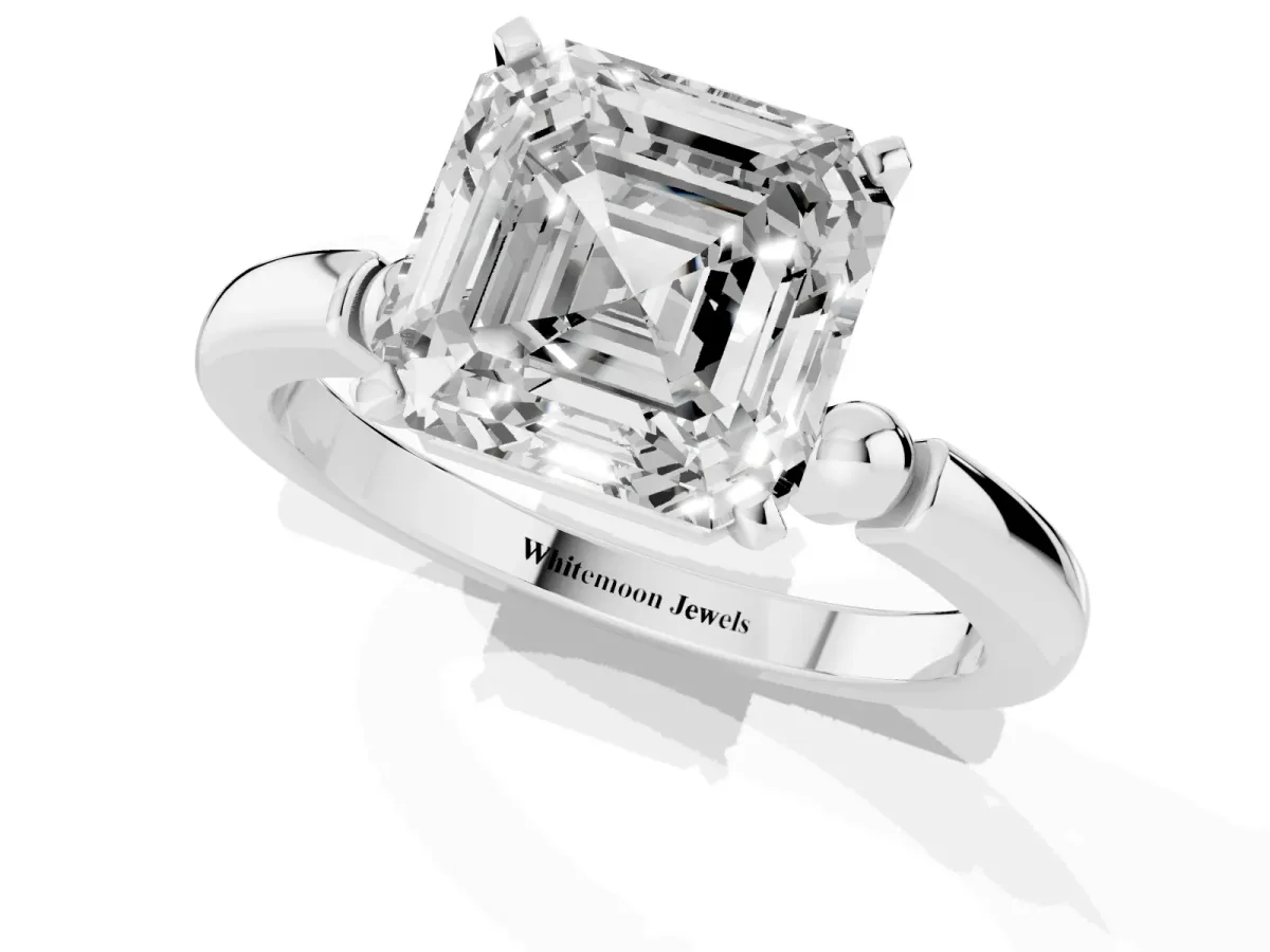 Asscher Cut Solitaire Beaded Band with Four-Prong Setting Platinum