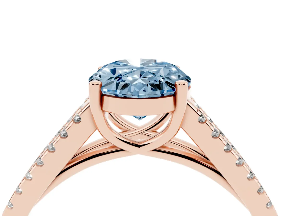 Fancy Blue Oval Cut Diamond Solitaire Engagement Ring with Split Shank Pavé Band Rose gold