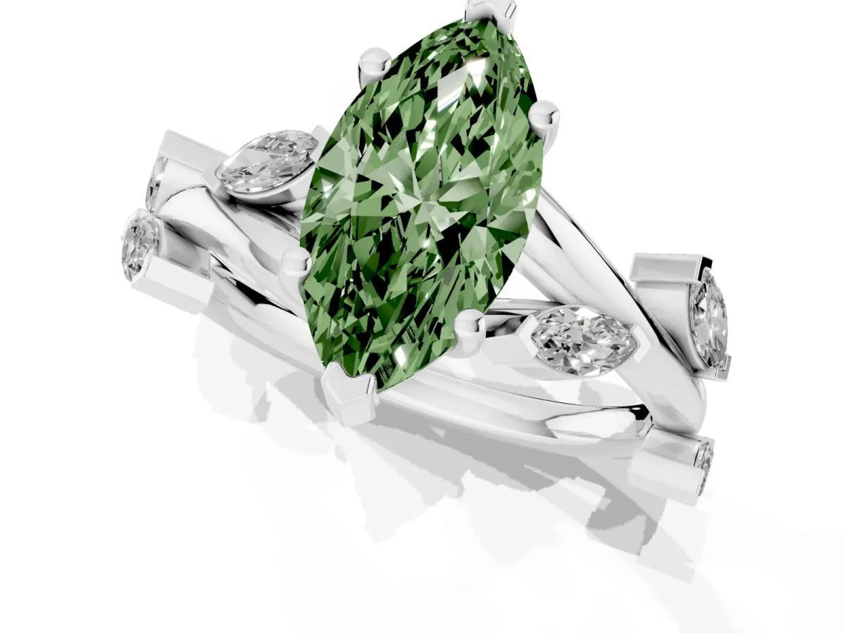 Fancy Green Marquise Cut Solitaire Twisted Band Marquise Accent Prong Setting Ring Silver