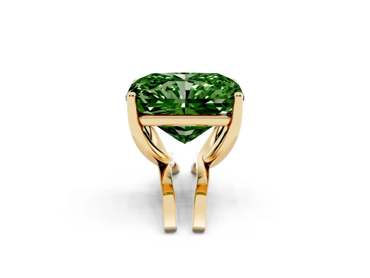 Fancy Green Radiant Cut Cut Diamond Solitaire Engagement Ring with Tapered Plain Band and Four-Prong Setting Yellow gold