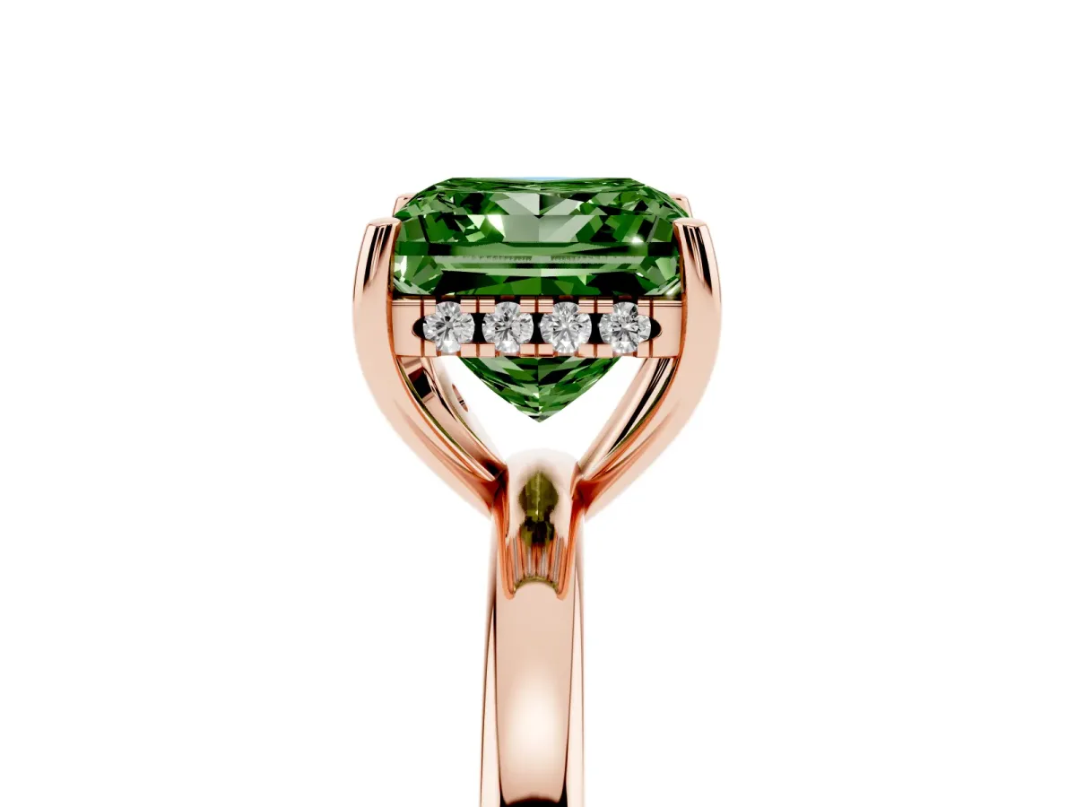 Fancy Green Princess Cut Solitaire Diamond Ring with Prong Setting and Plain Band Rose gold