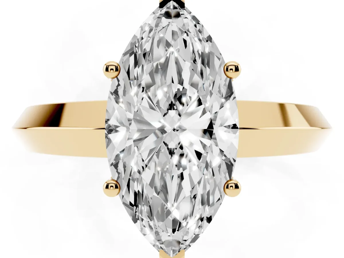 Marquise Cut Cut Solitaire Engagement Ring with Flat Band and Four-Prong Setting Yellow gold