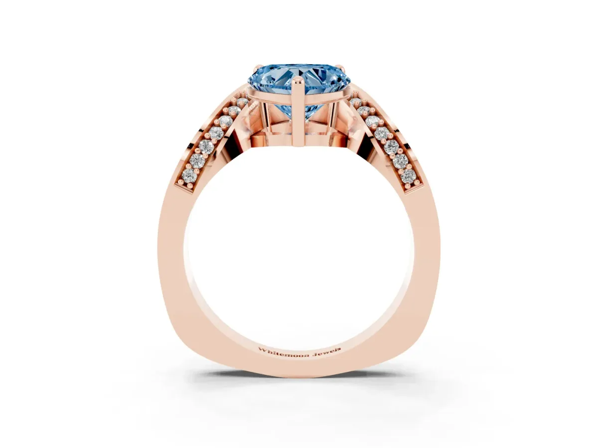 Fancy Blue Heart Cut Solitaire Diamond Engagement Ring with Pave Band and Four-Prong Setting Rose gold