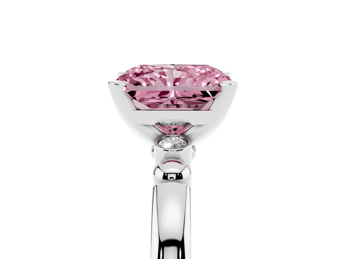 Fancy Pink Radiant Cut Solitaire Beaded Band with Four-Prong Setting Silver
